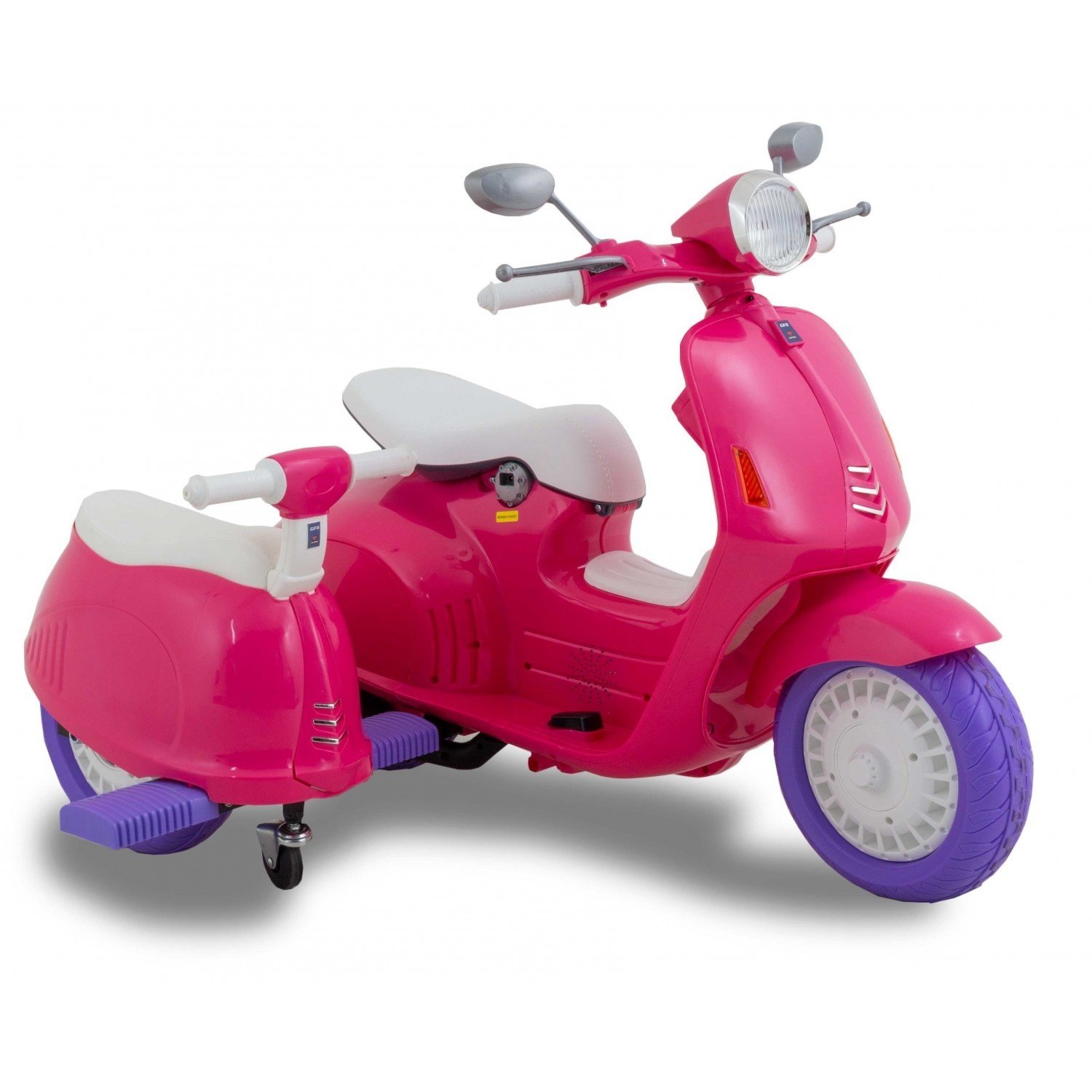 VESPA STYLE 12V CON PEQUEÑO SIDECAR, ROSAPINK VESKIPINK, IndalChess